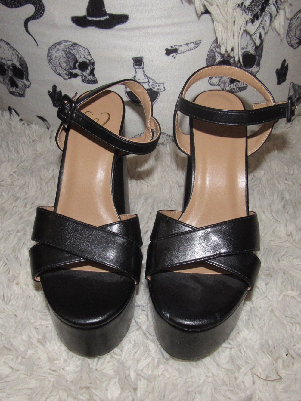 Windsor Black Leather Platform Ankle-Strap Sandals